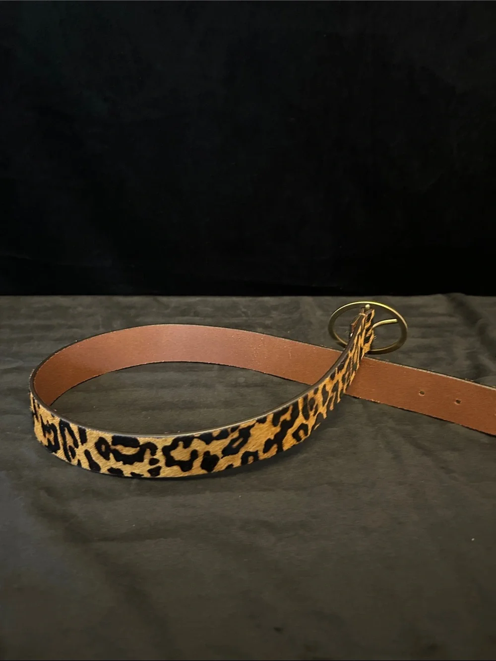 New American Eagle S Leopard Print Women's Belt with Brass Oval Buckle - Brown